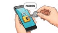 Unlocking a smartphone using a password key to access protected digital data Royalty Free Stock Photo