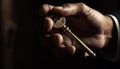 Unlocking success with an antique skeleton key held by businessman generated by AI