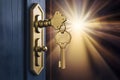 Unlocking success golden house key opens door to opportunity Royalty Free Stock Photo