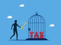 Unlocking taxes. man unlocking taxes in a birdcage. business concept