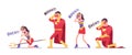 Unlucky male and female super hero in attractive red costume Royalty Free Stock Photo