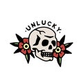 UNLUCKY SKULL FLOWERS TRADITIONAL TATTOO COLOR