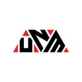 UNM triangle letter logo design with triangle shape. UNM triangle logo design monogram. UNM triangle vector logo template with red Royalty Free Stock Photo