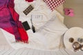 Unmade bed with a blanket Royalty Free Stock Photo