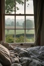 Unmade Bed With Field View