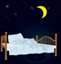 Unmade bed under moon vector