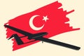 Unmanned aerial vehicle Bayraktar TB2 SIHA silhouette vector on a Turkish flag background.
