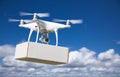 Unmanned Aircraft System UAS Quadcopter Drone Carrying Blank Box Royalty Free Stock Photo