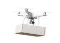 Unmanned Aircraft System UAS Quadcopter Drone Carrying Blank Package Royalty Free Stock Photo