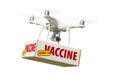 Unmanned Aircraft System Quadcopter Drone Carrying COVID-19 Vaccine Package Isolated on White Royalty Free Stock Photo