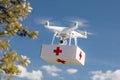 Unmanned Aircraft System UAS Quadcopter Drone Carrying First Aide Kit Royalty Free Stock Photo