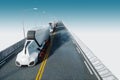 Unmanned autonomous cargo transportation. An autonomous, electric, self-driving truck moves along the road. Fast cargo delivery, Royalty Free Stock Photo