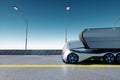 Unmanned autonomous cargo transportation. An autonomous, electric, self-driving truck moves along the road. Fast cargo delivery, Royalty Free Stock Photo