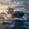 An unmanned cargo ship navigating rough seas Royalty Free Stock Photo