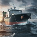 An unmanned cargo ship navigating rough seas Royalty Free Stock Photo