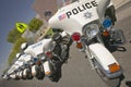 Unmanned police motorcycles parked in front of Valley View Rec Center, Henderson, NV