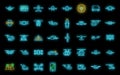 Unmanned taxi drive icons set vector neon