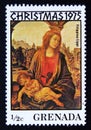 Unused postage stamp Grenada 1975, Filippino Lippi christmas painting
