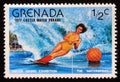 Unused postage stamp Grenada 1977, Water skiing exhibition