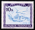 Unused postage stamp Republic Indonesia 1949, Map and airplane