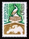 Postage stamp Soviet Union, CCCP, 1989, Map of Europe and White Stork Nest Royalty Free Stock Photo