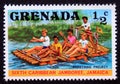 Unused postage stamp Grenada 1977, Rafting pioneering project