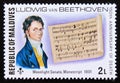 Unused post stamp Maldives 1977, Moonlight Sonata and portrait Beethoven Royalty Free Stock Photo