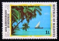 Unused post stamp Maldives 1978, Palms and fishing boat