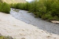 Unmixed waters of Black and White Aragvi River