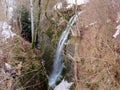 An unnamed waterfall in the canyon of the Fallenbach alpine stream above the Lake Walen or Lake Walenstadt Walensee, Amden