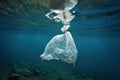 Unnatural Plastic bag ocean underwater. Generate Ai