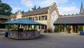 Unoccupied wooden stand used for serving beverages in courtyard Castle Satzvey