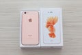 Unpack iPhone 6S Rose Gold on the table Royalty Free Stock Photo