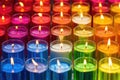 unpackaged candles with a rainbow of colors reflected in light