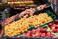 Unpacked, fresh fruits in a self-service supermarket