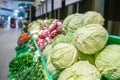 Unpacked, fresh vegetables in a self-service supermarket