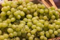 Unpacked white seedless grapes in basket on display in organic super market Royalty Free Stock Photo