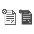 Unpaid tax document line and solid icon, Black bookkeeping concept, Tax declaration paper document sign on white