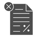 Unpaid tax document solid icon, Black bookkeeping concept, Tax declaration paper document sign on white background