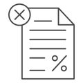 Unpaid tax document thin line icon, Black bookkeeping concept, Tax declaration paper document sign on white background