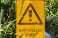 Unpatrolled beach warning sign