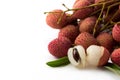 Unpeel ripe Lychee fruits on white background Royalty Free Stock Photo