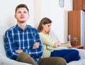 Unpleased person criticizing spouse