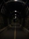 Unpopulated tunnel illuminated by light at night