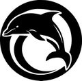 Dolphin - black and white vector illustration