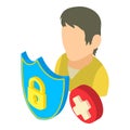 Unprotected privacy icon isometric vector. Man shield lock and cross sign