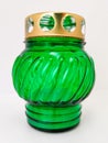 An unquenchable lamp made of green glass. Candle for the grave with a lid. A memorial candle. A memory candle.