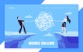 Unravel business chaos process with tangle difficult problem mess business concept