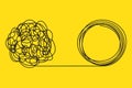 Unraveling tangled tangle. Metaphor of problem solving, chaos and mess, difficult situation