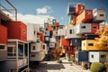Unreal Bauhaus architecture, bright colors of buildings. AI generative